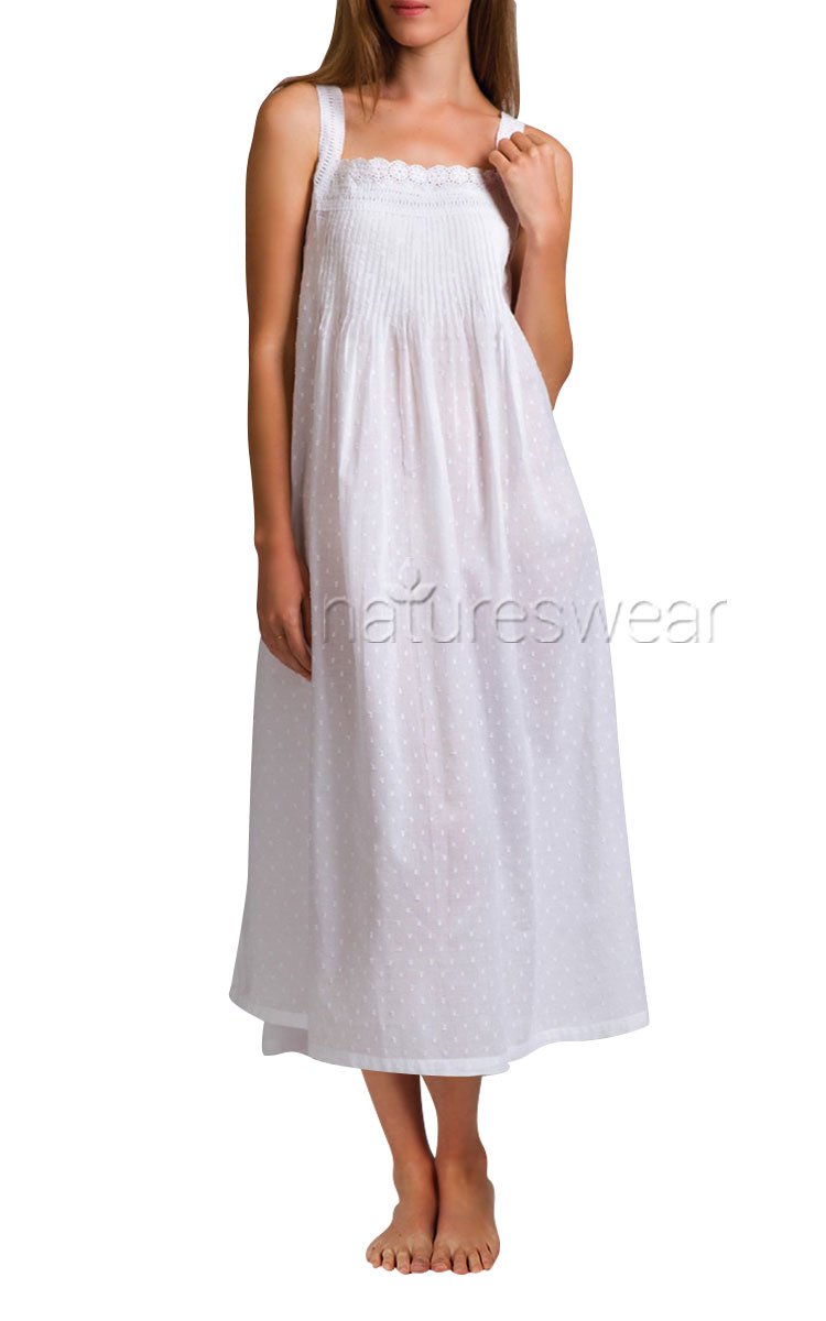 Arabella 100 Cotton Nightgown Sleeveless in White Hail Spot MD 1 natureswear