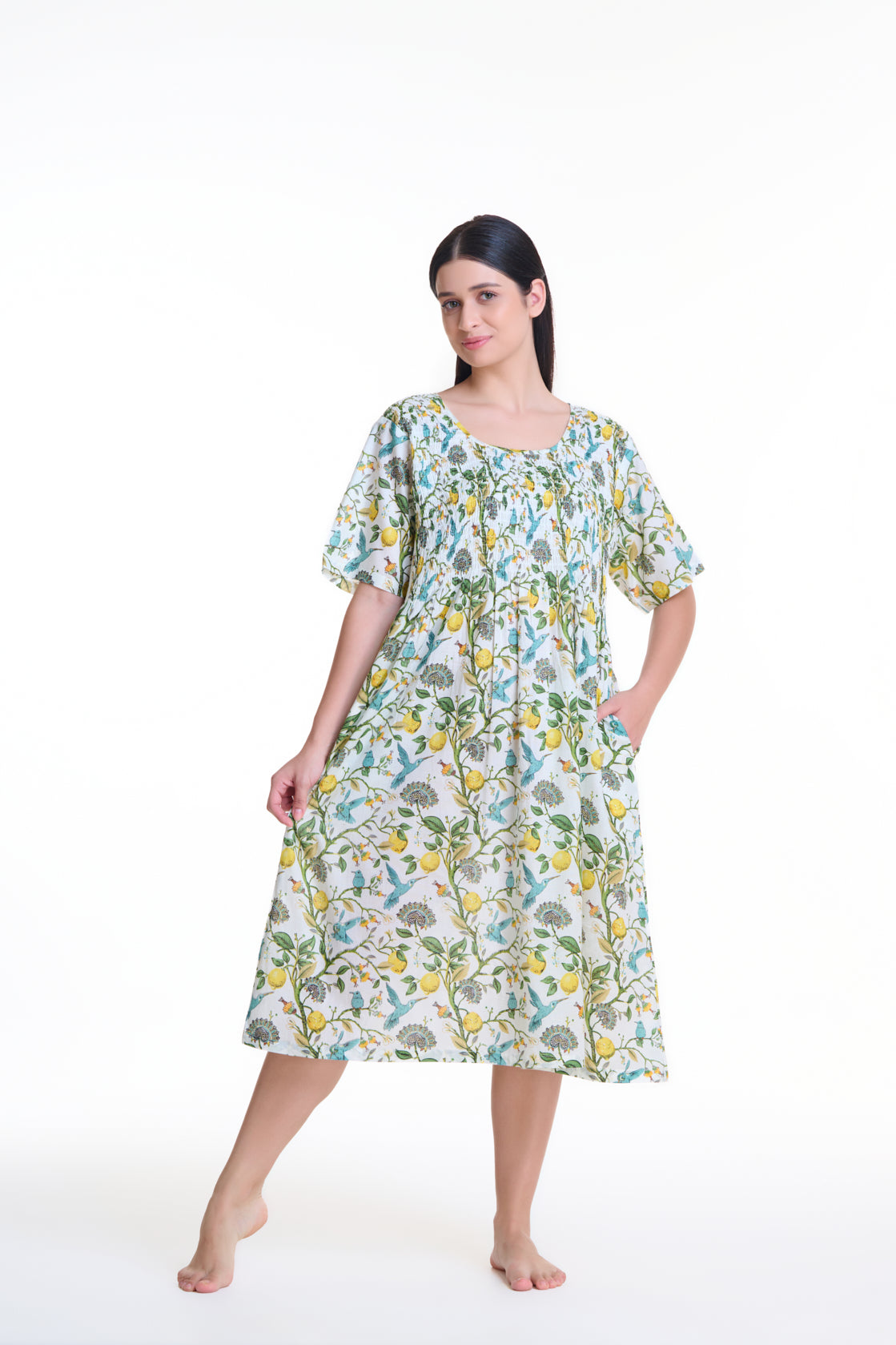 Arabella Angelina 100% Cotton Short Sleeve Nightgown in Floral Lemon Print MD-83DD