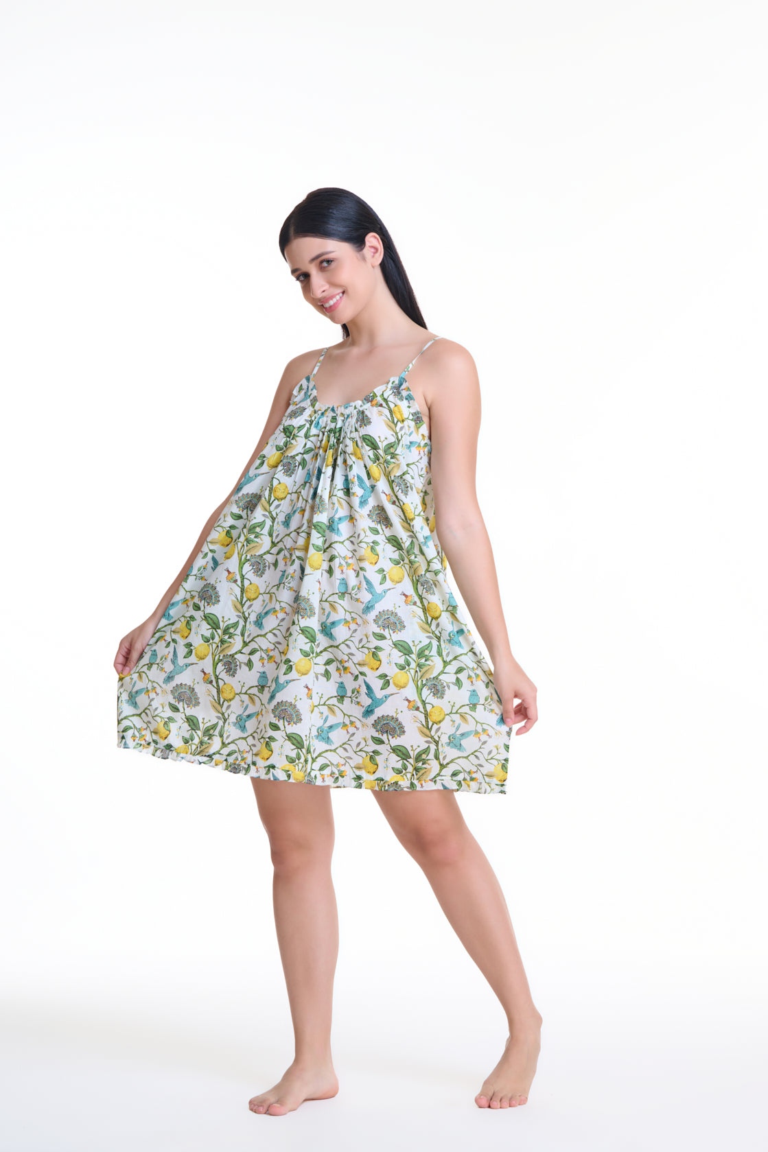 Arabella Jessica 100% Cotton Short Nightgown Or Day Dress in Lemon Floral MD-866DD