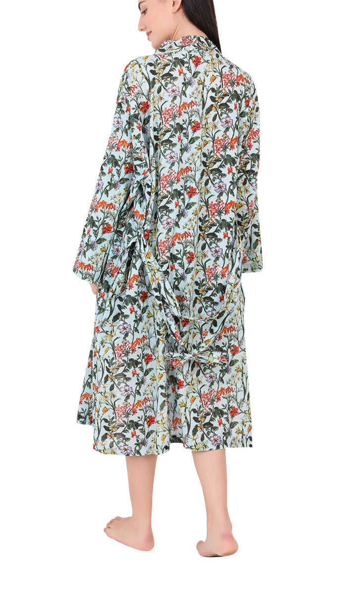 Arabella 100% Cotton Robe and Matching Nightie Set in Blue/Green Floral MD-75F5 and MD-411F5