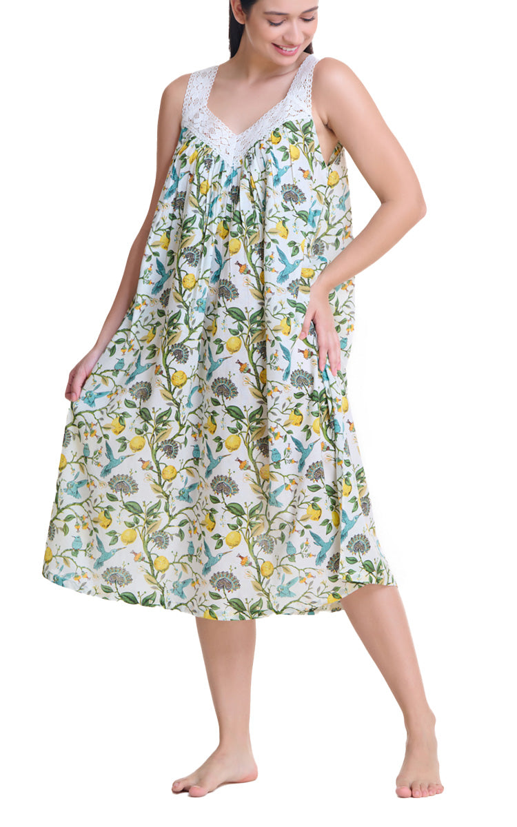 Arabella Carmelina 100% Cotton Sleeveless Nightgown Lemon Floral MD-410DD