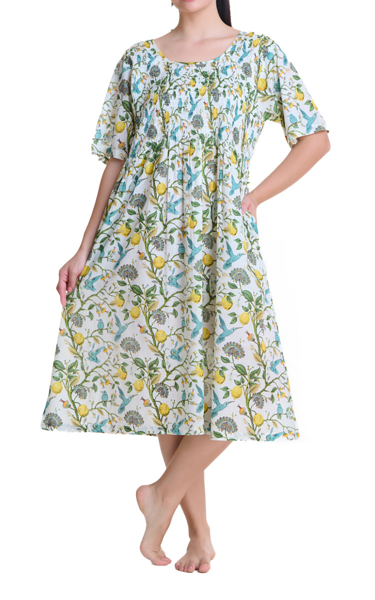 Arabella Angelina 100% Cotton Short Sleeve Nightgown in Lemon Floral MD-83DD