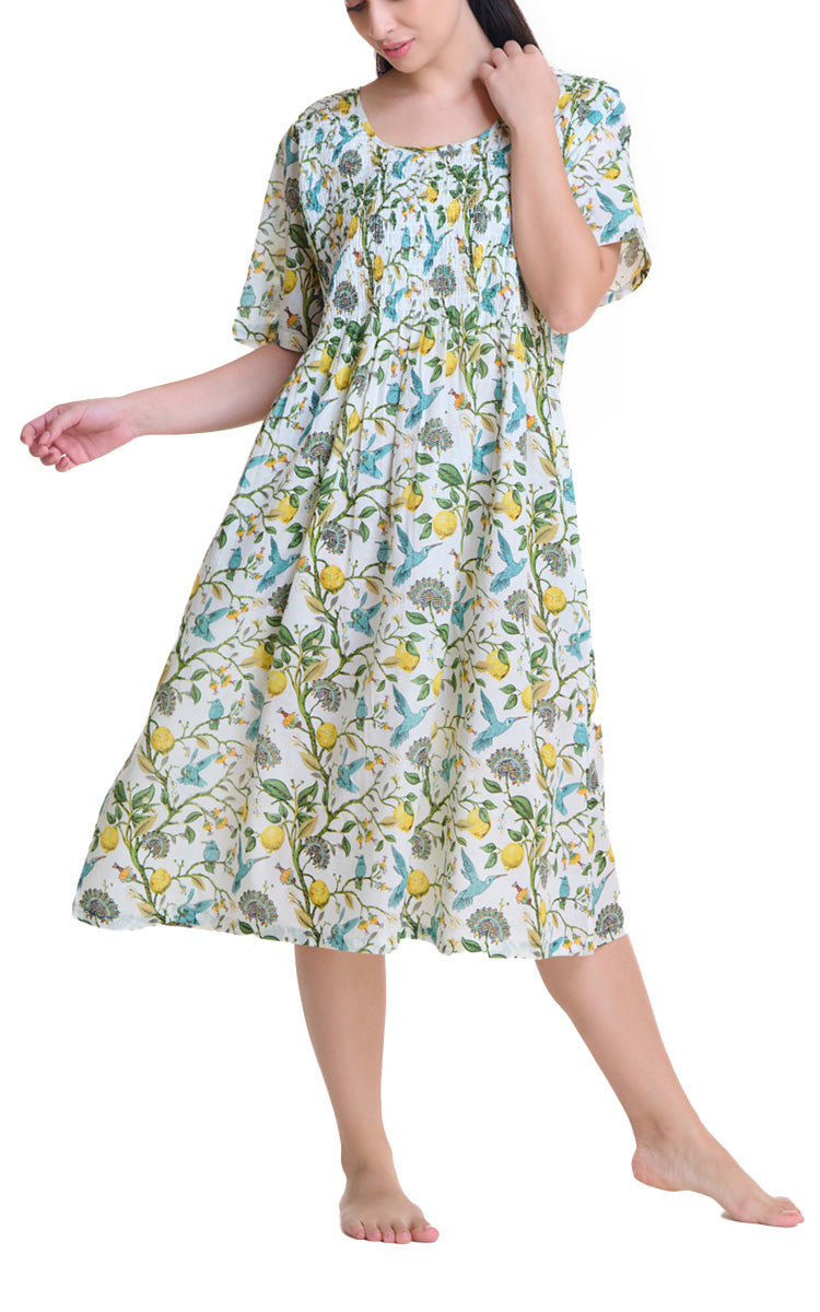 Arabella Angelina 100% Cotton Short Sleeve Nightgown in Lemon Floral MD-83DD