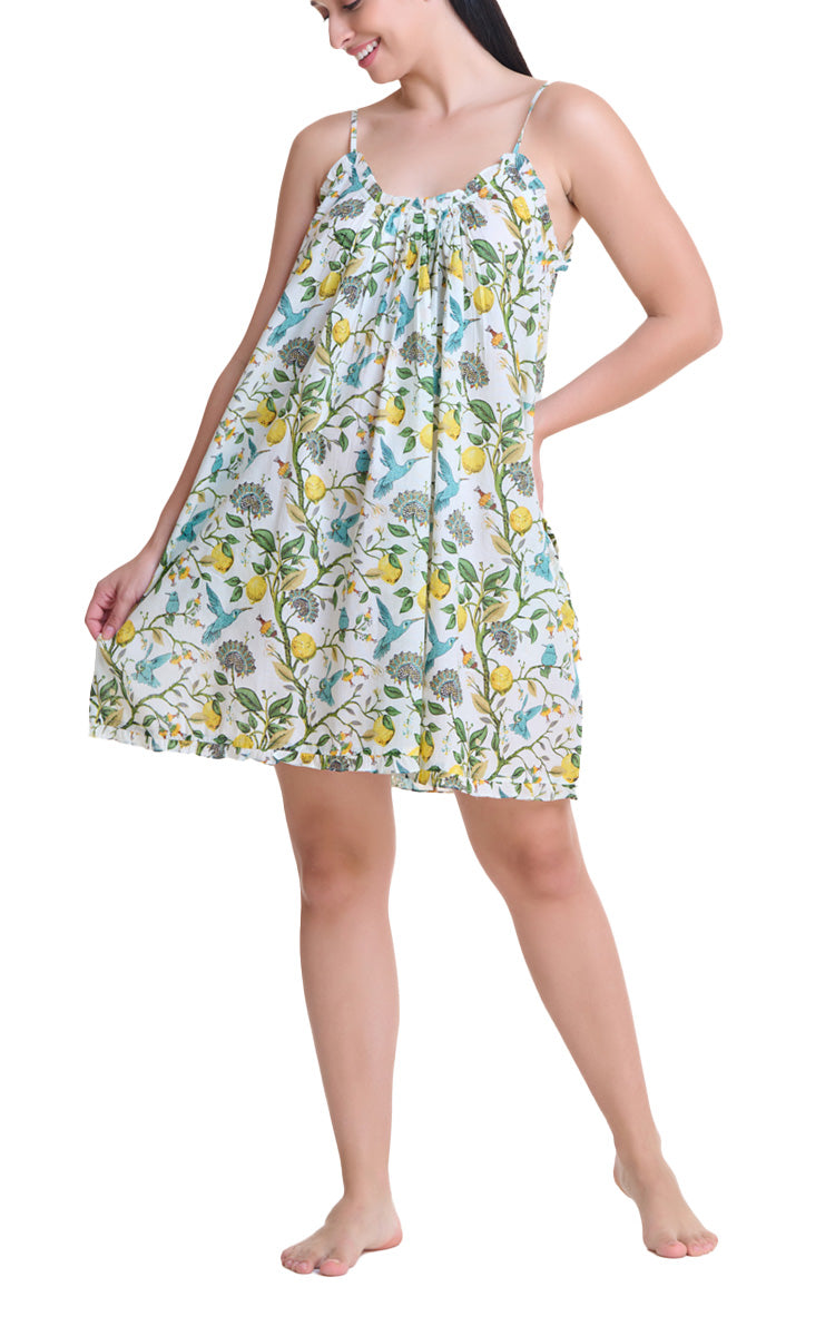 Arabella Jessica 100% Cotton Short Nightgown Or Day Dress in Lemon Floral MD-866DD