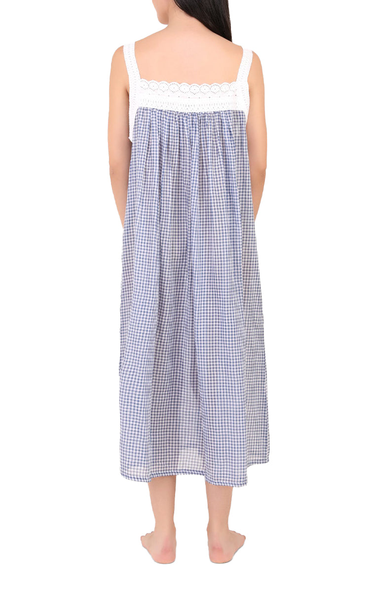 all cotton summer nightie in blue gingham print for sale at natureswear.com