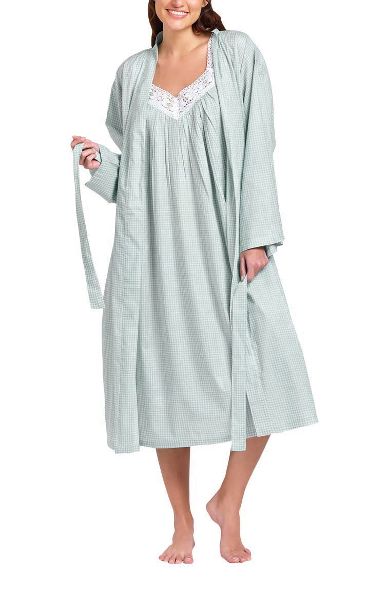 Arabella 100 Cotton Robe and Matching Nightie Set in Mint Gingham MD 75CB and MD 410CB