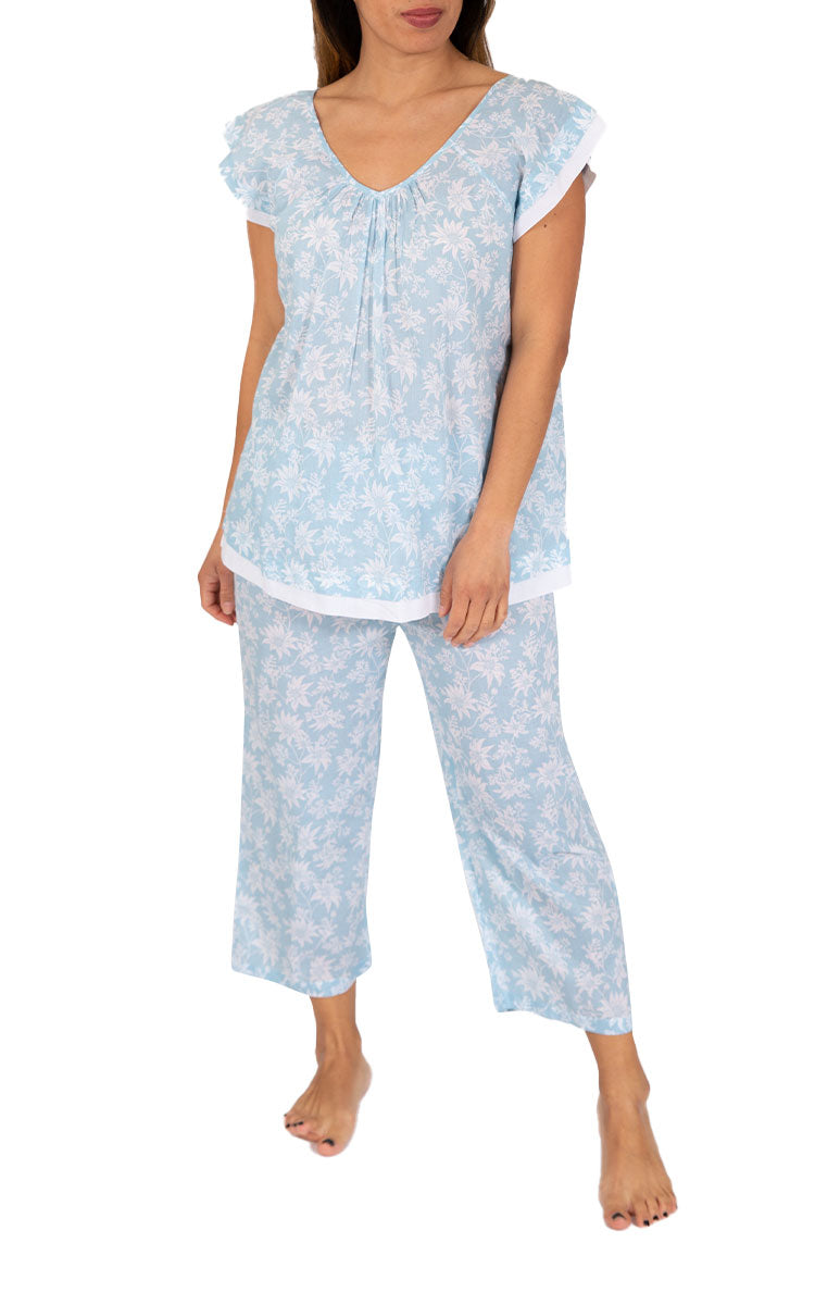 Woman wearing cotton summer pyjama from french country Australia