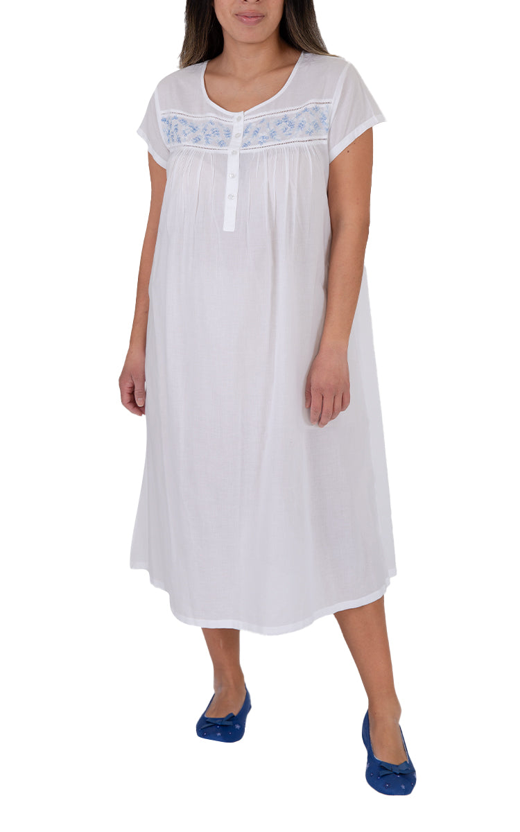 Classic white cotton nightie for women with short sleeve for sale. Australia and New Zealand Best sellers