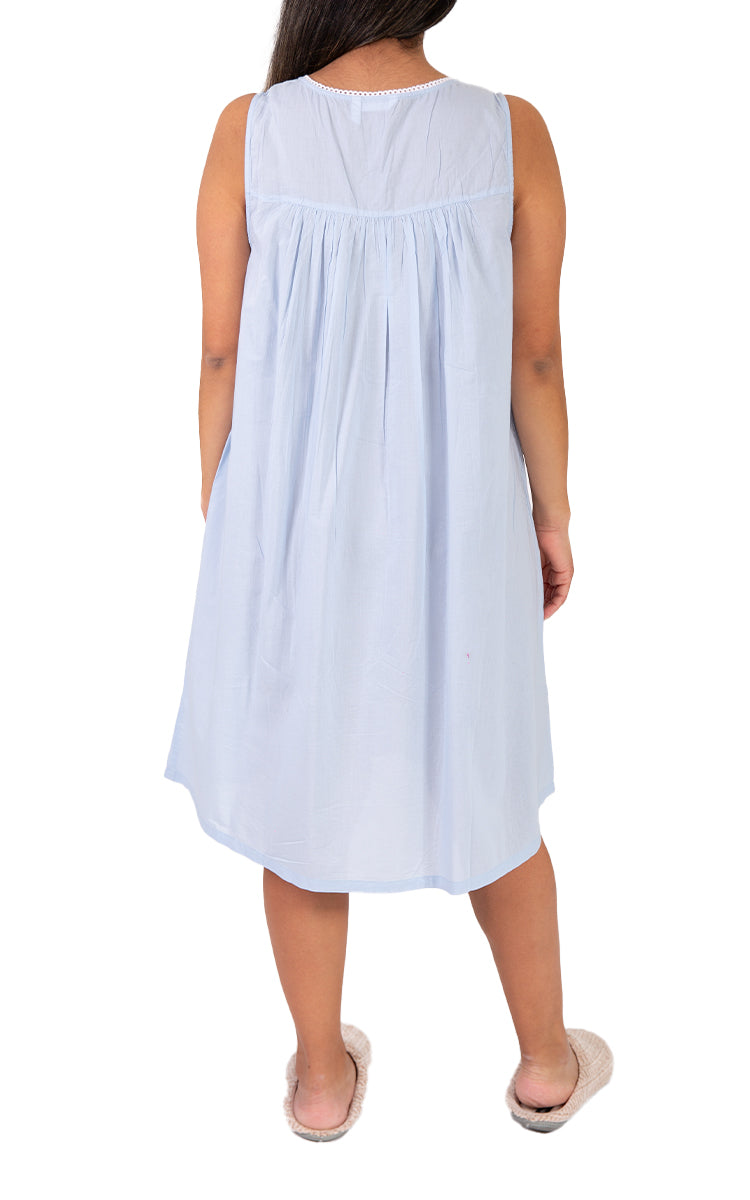 Gentle blue cotton sleeveless summer nightgown perfect for women. Shop online at natureswear australia and new zealand