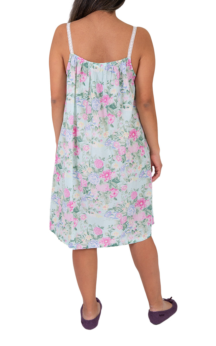 French Country 100% Cotton Nightgown Sleeveless in Blue Floral FCT200V