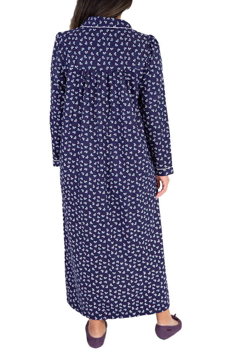 Schrank 100% Cotton Flannelette Nightgown With Collar in Navy SK612B