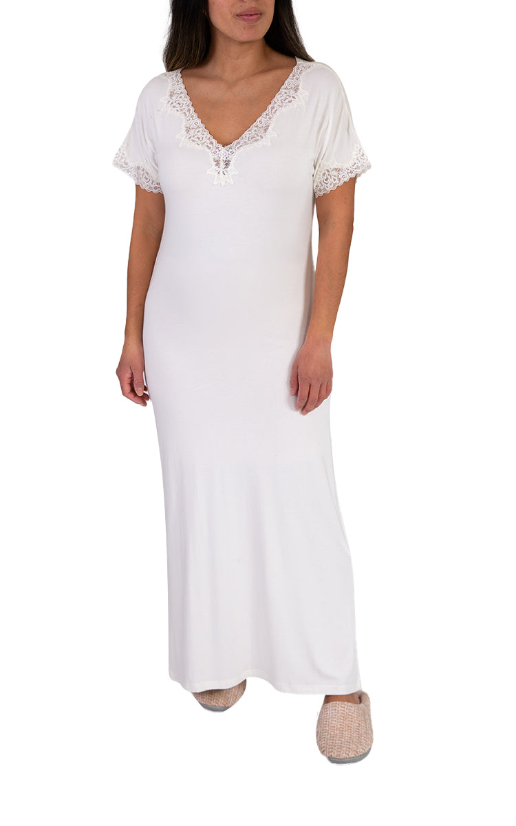 Elegant short sleeve bamboo long nightie with short sleeve from victoria linen sold online at natureswear