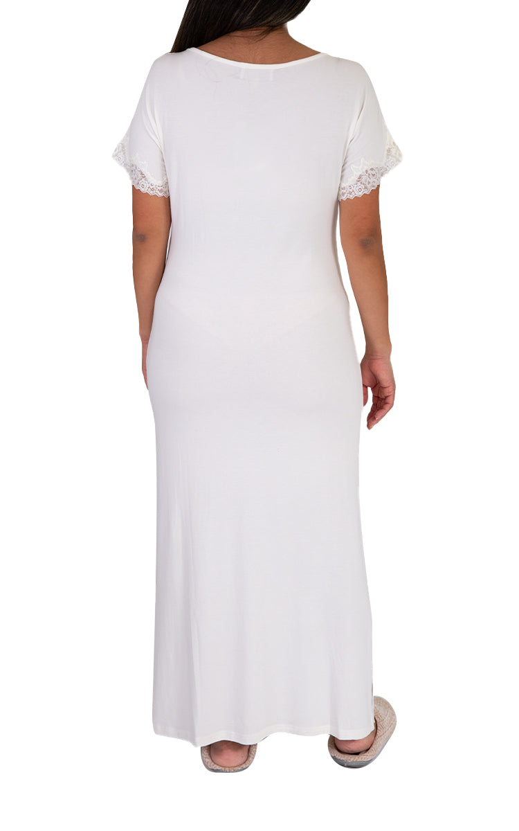 Elegant short sleeve bamboo long nightie with short sleeve from victoria linen sold online at natureswear