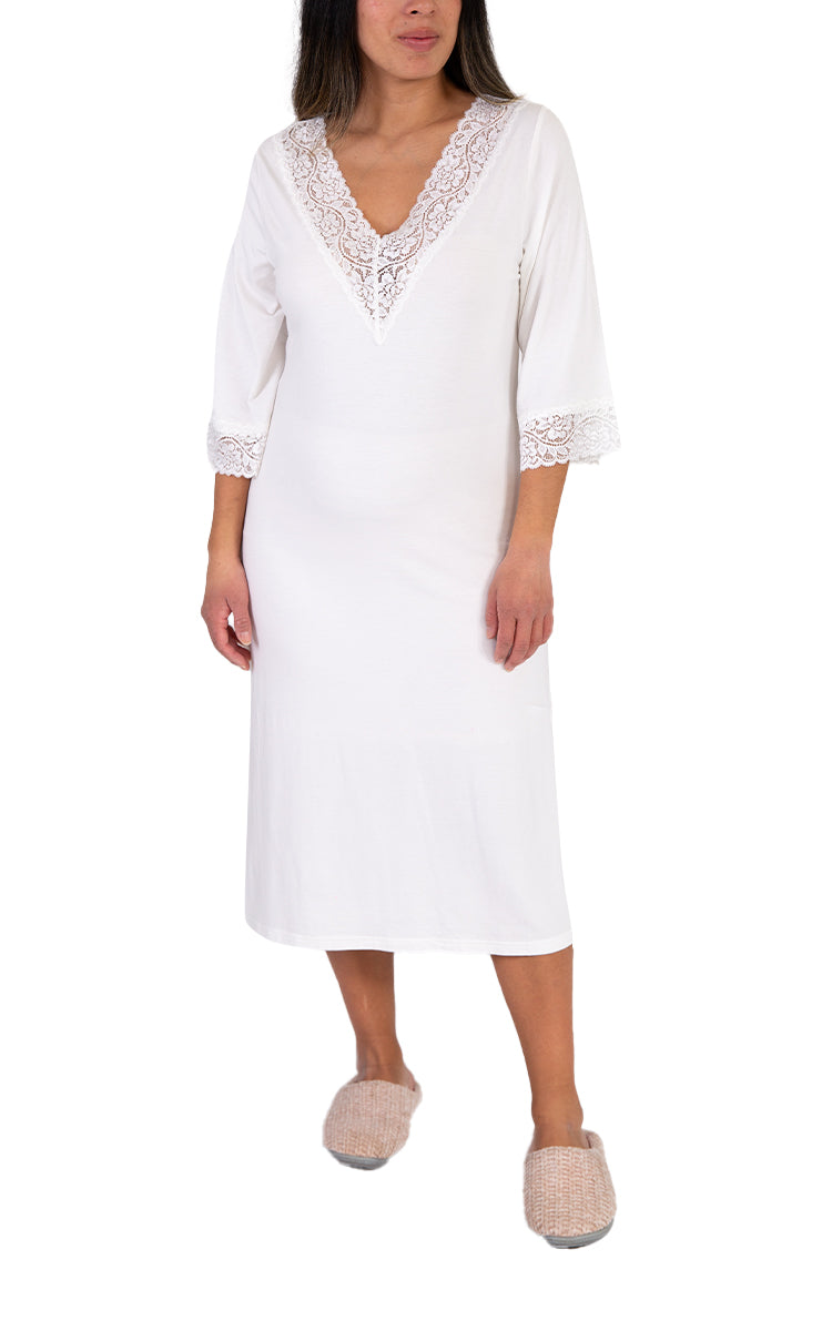 Ultra soft bamboo nightie in ivory for women by Victoria Linen sold online at natureswear Australia