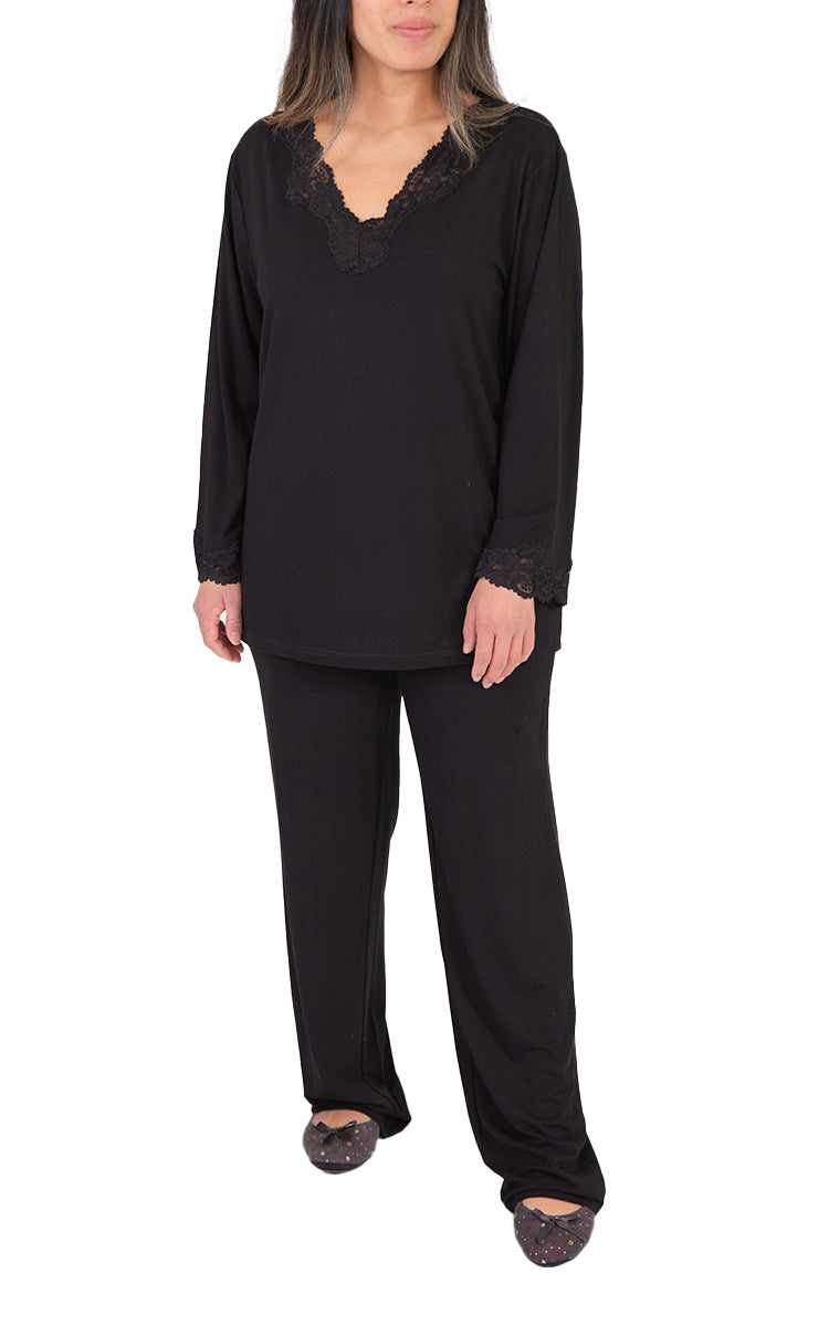 Beautiful bamboo and cotton pyjama for women in black by Victoria Linen sold online at natureswear