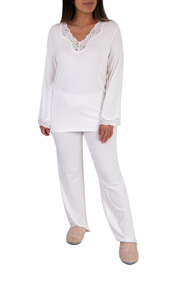 Beautiful ivory pyjamas made from bamboo and cotton from Victoria Linen Australia, Buy Online.