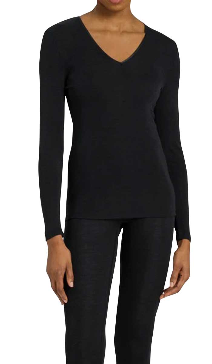 Hanro 70% Wool 30% Silk Top with Long Sleeve in Black 071418