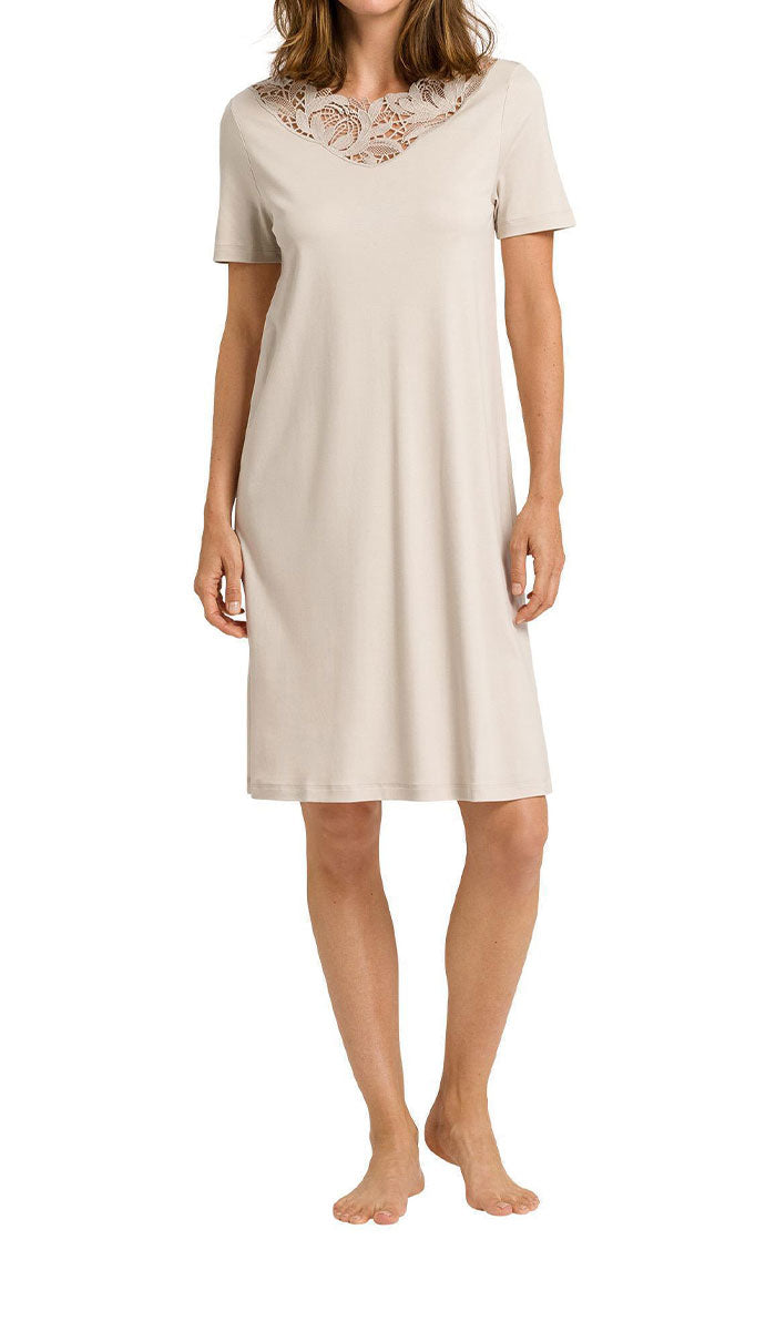 Hanro Felice 100% Cotton Short Sleeve Nightgown in Creme 7979